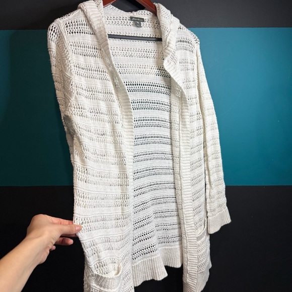 Eddie Bauer White Cardigan linen/cotton hooded size L - Picture 7 of 16